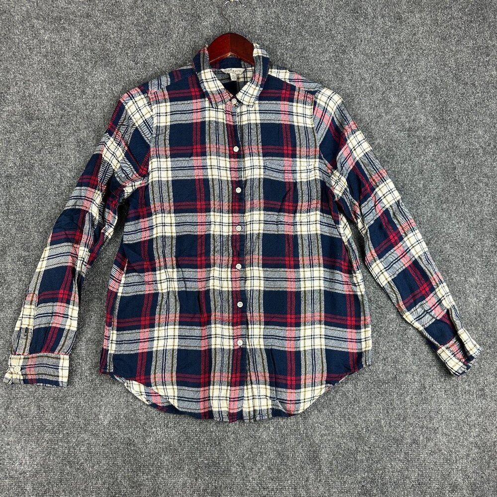 Lucky Brand Top Womens Medium Blue Plaid Flannel Button Up Long Sleeve Shirt